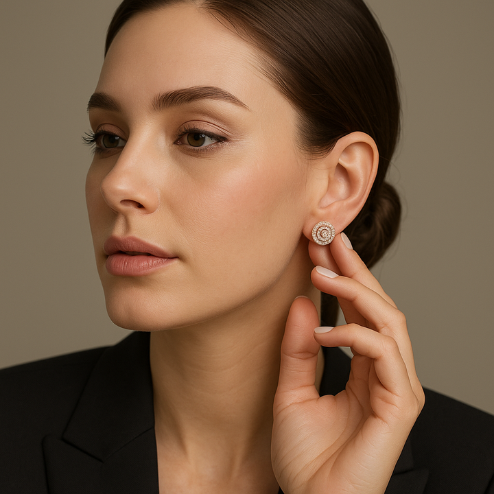 Round Lab-Grown Diamond Double Halo Stud Earrings in Silver