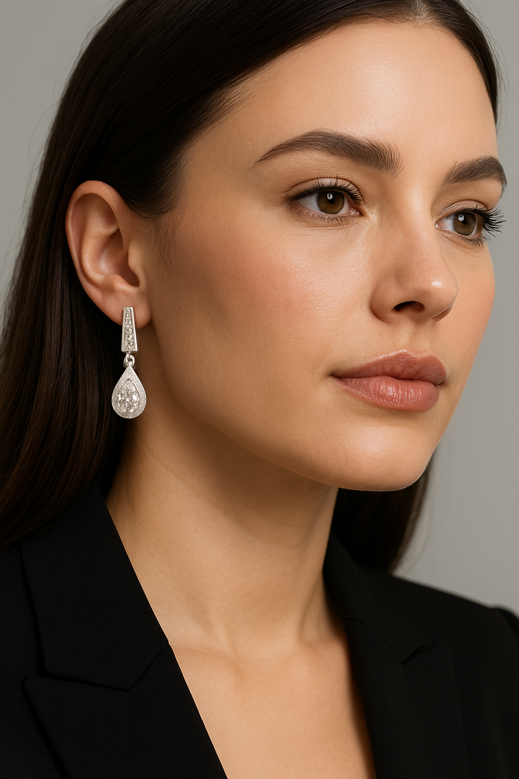 Sterling Silver Teardrop Halo Earrings with Lab-Grown Diamonds