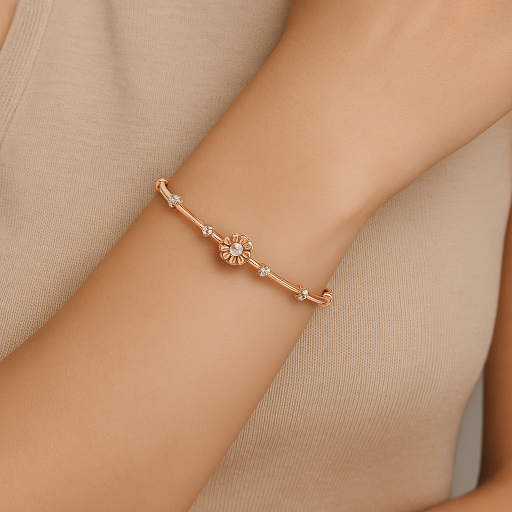 Floral Cluster Lab-Grown Diamond Bangle in Sterling Silver
