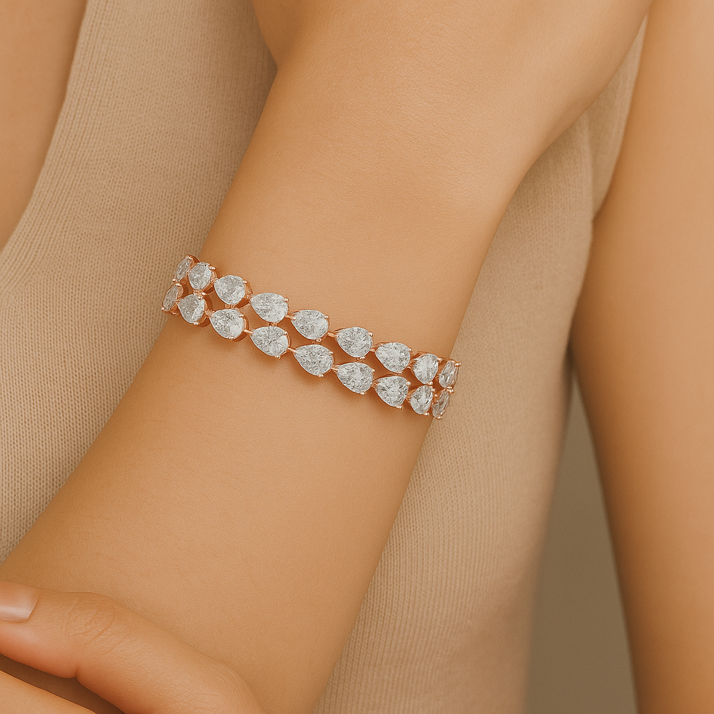 Double-Row Pear Cut Lab-Grown Diamond Statement Bracelet in Sterling Silver