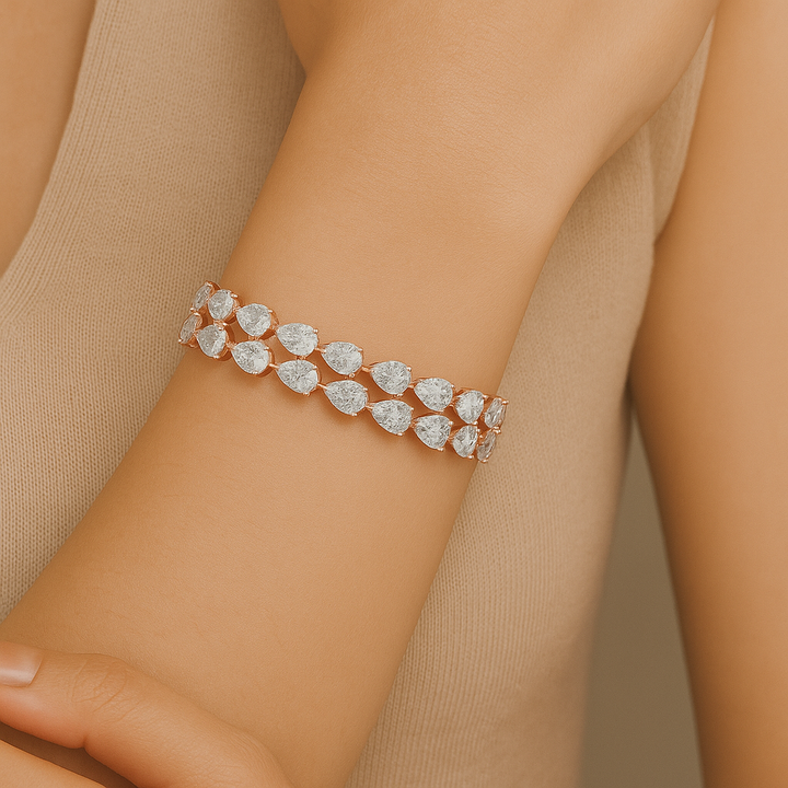 Double-Row Pear Cut Lab-Grown Diamond Statement Bracelet in Sterling Silver