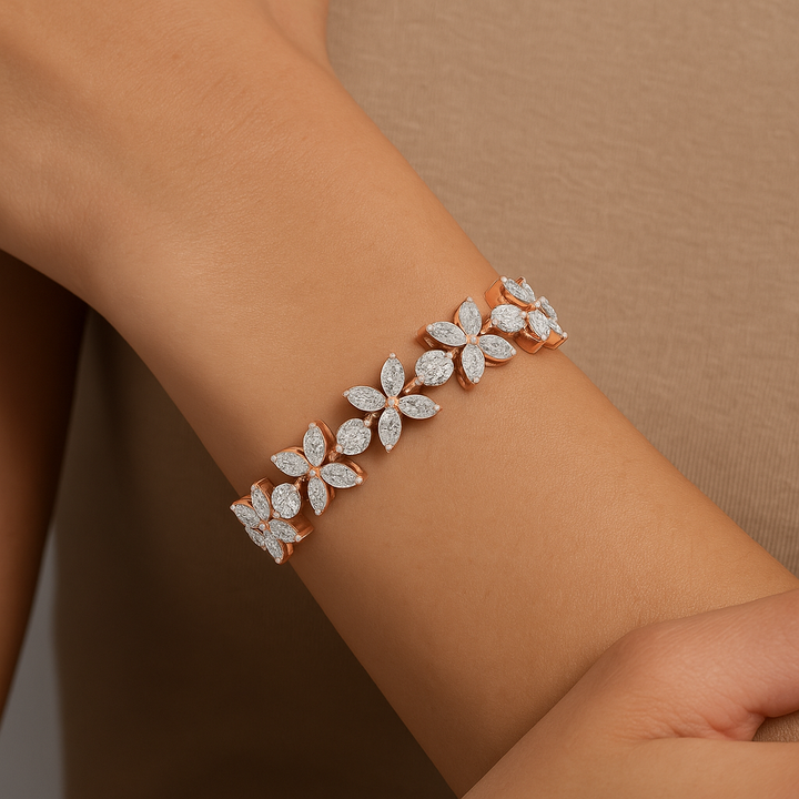 Everlasting Bloom" Lab-Grown Diamond Marquise & ROUND Flower Bracelet