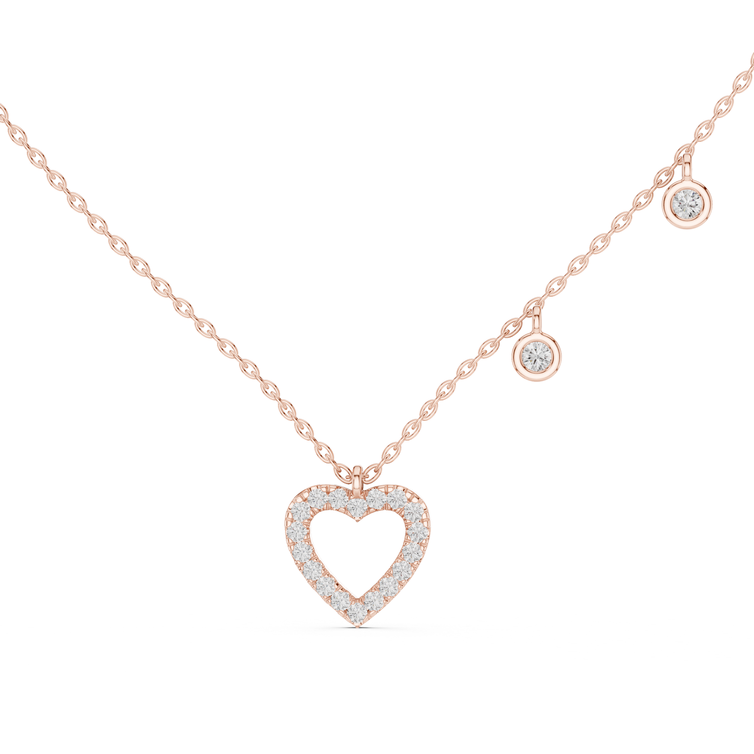 Lab-Grown Diamond Open Heart Station Necklace in Sterling Silver