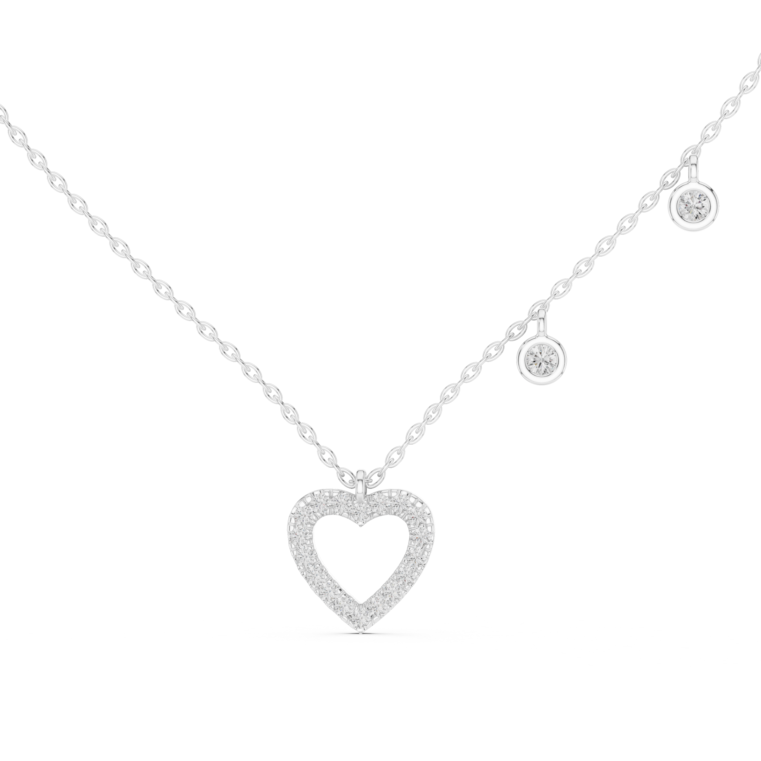 Lab-Grown Diamond Open Heart Station Necklace in Sterling Silver