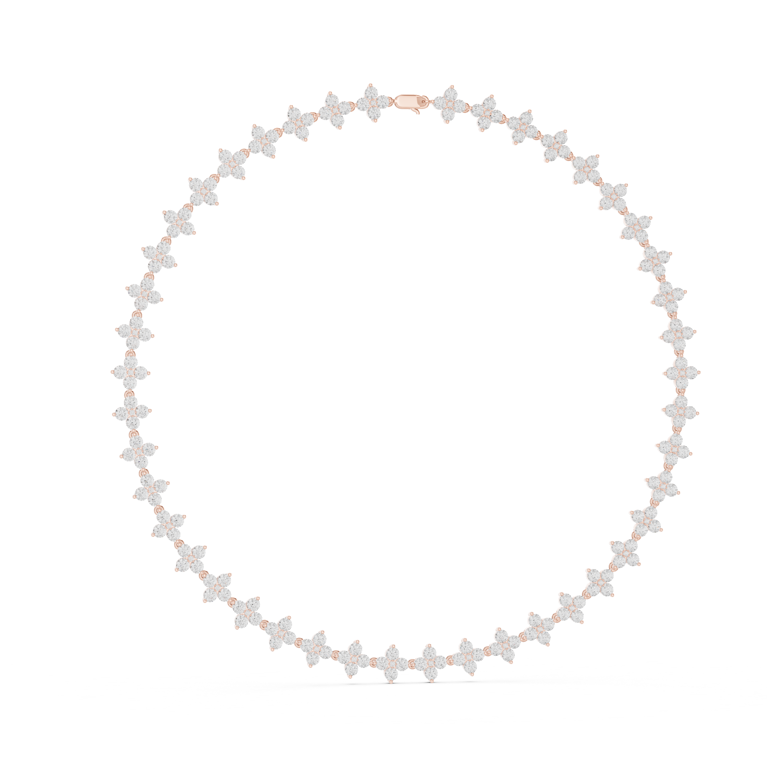 Lab-Grown Diamond Floral Clover Station Necklace in Sterling Silver