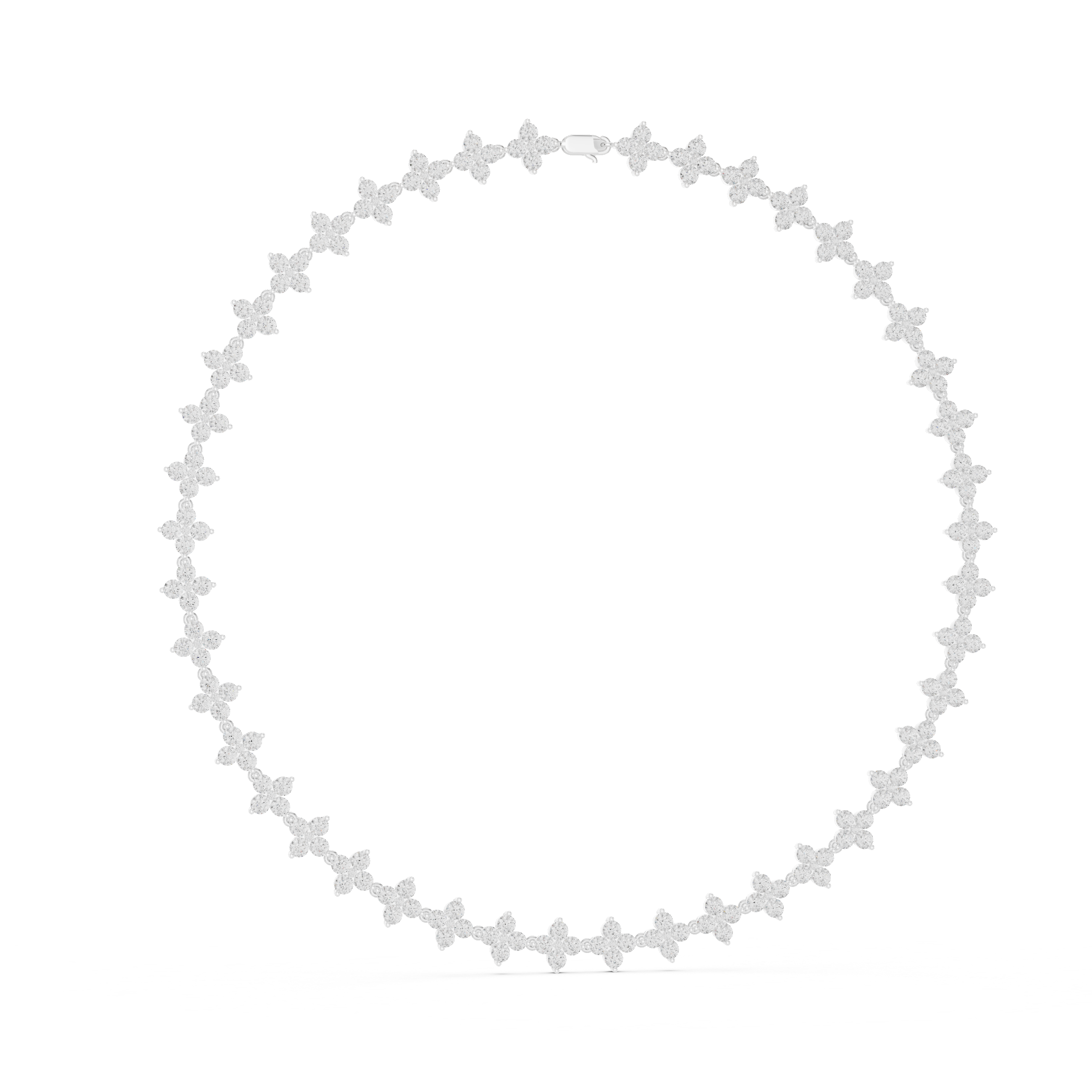 Lab-Grown Diamond Floral Clover Station Necklace in Sterling Silver