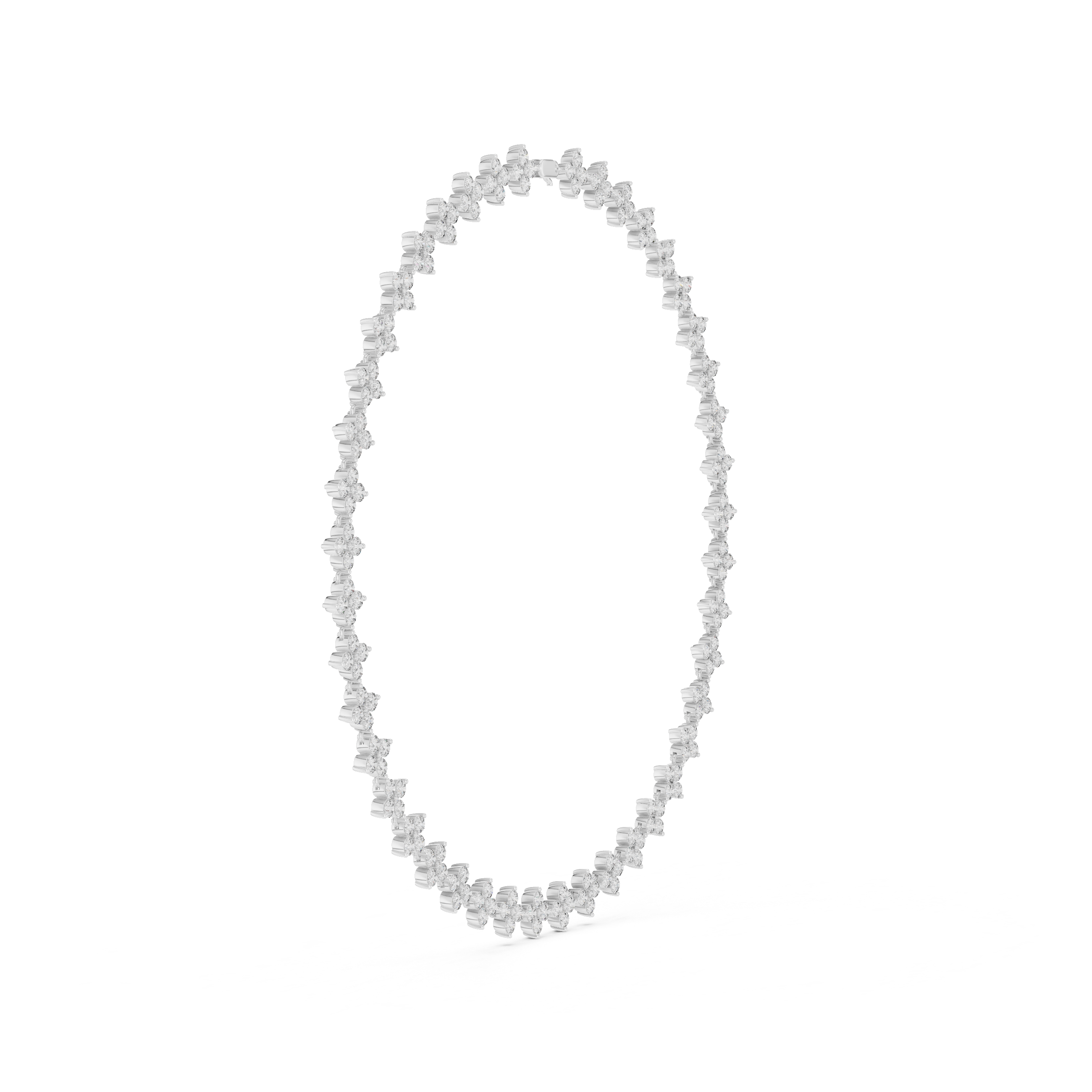 Lab-Grown Diamond Floral Clover Station Necklace in Sterling Silver