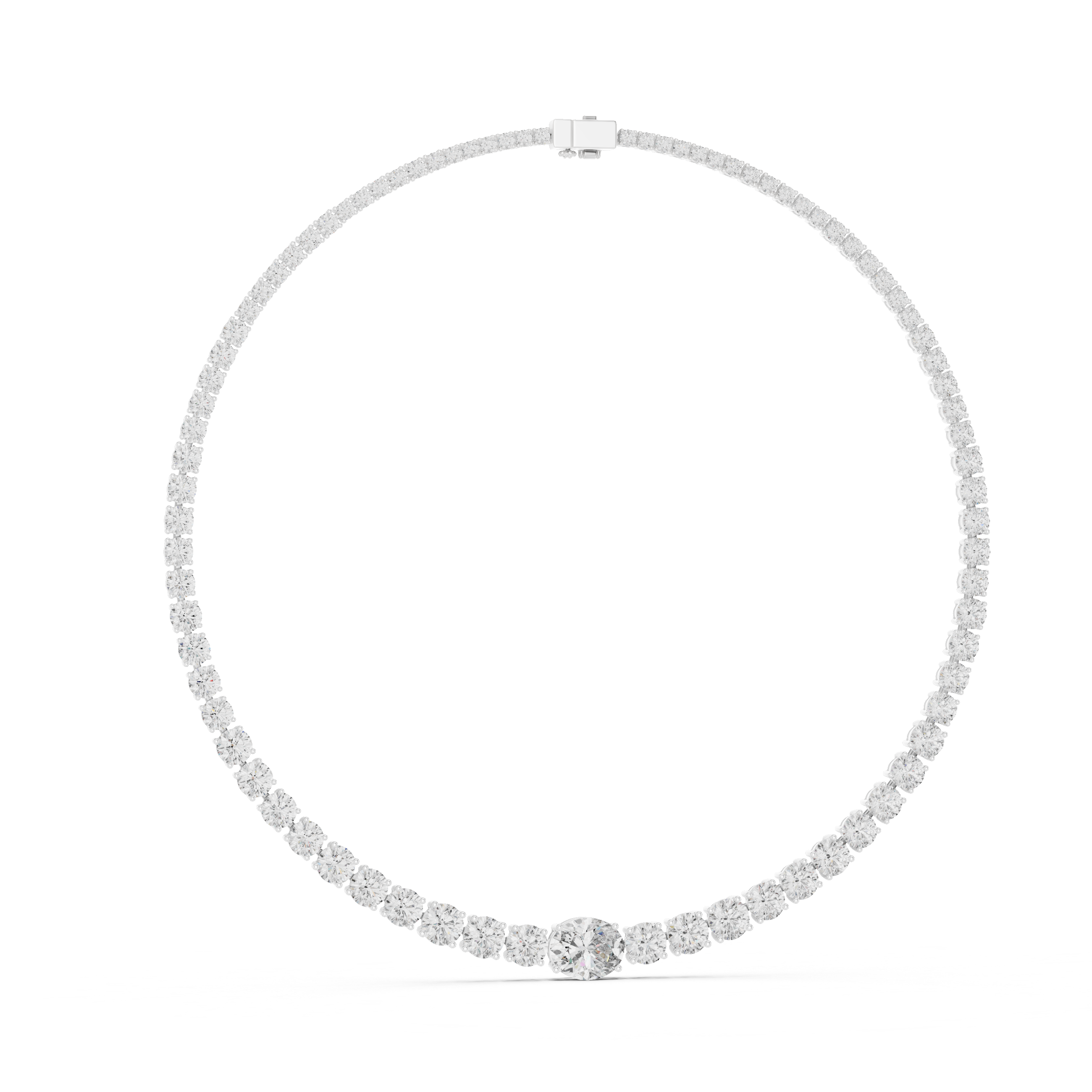 Aurora Oval Center Lab-Grown Diamond Tennis Necklace in Sterling Silver