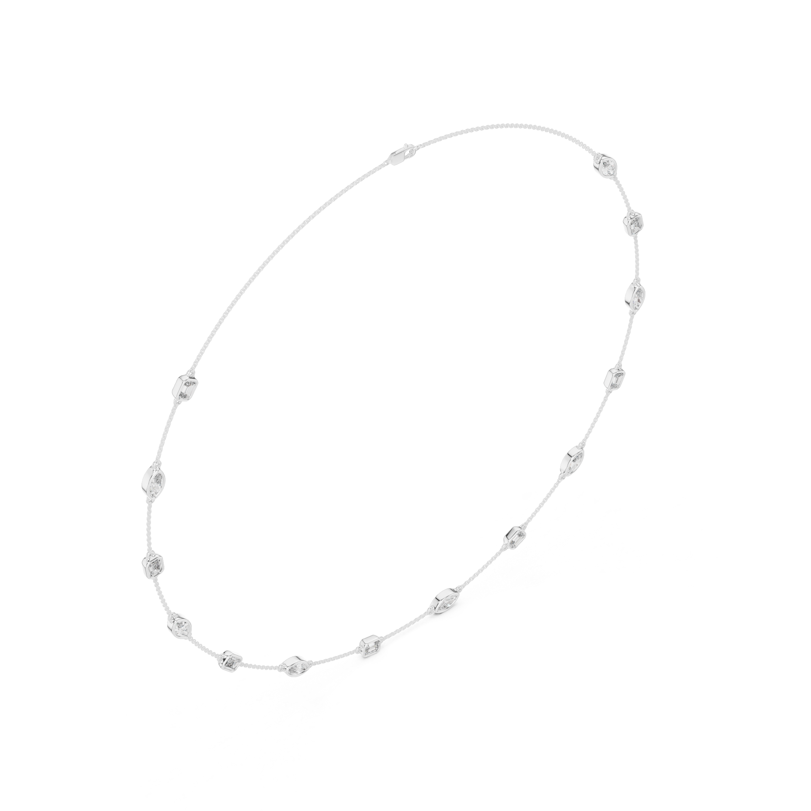 Mixed-Shape Lab-Grown Diamond Station Necklace in Sterling Silver