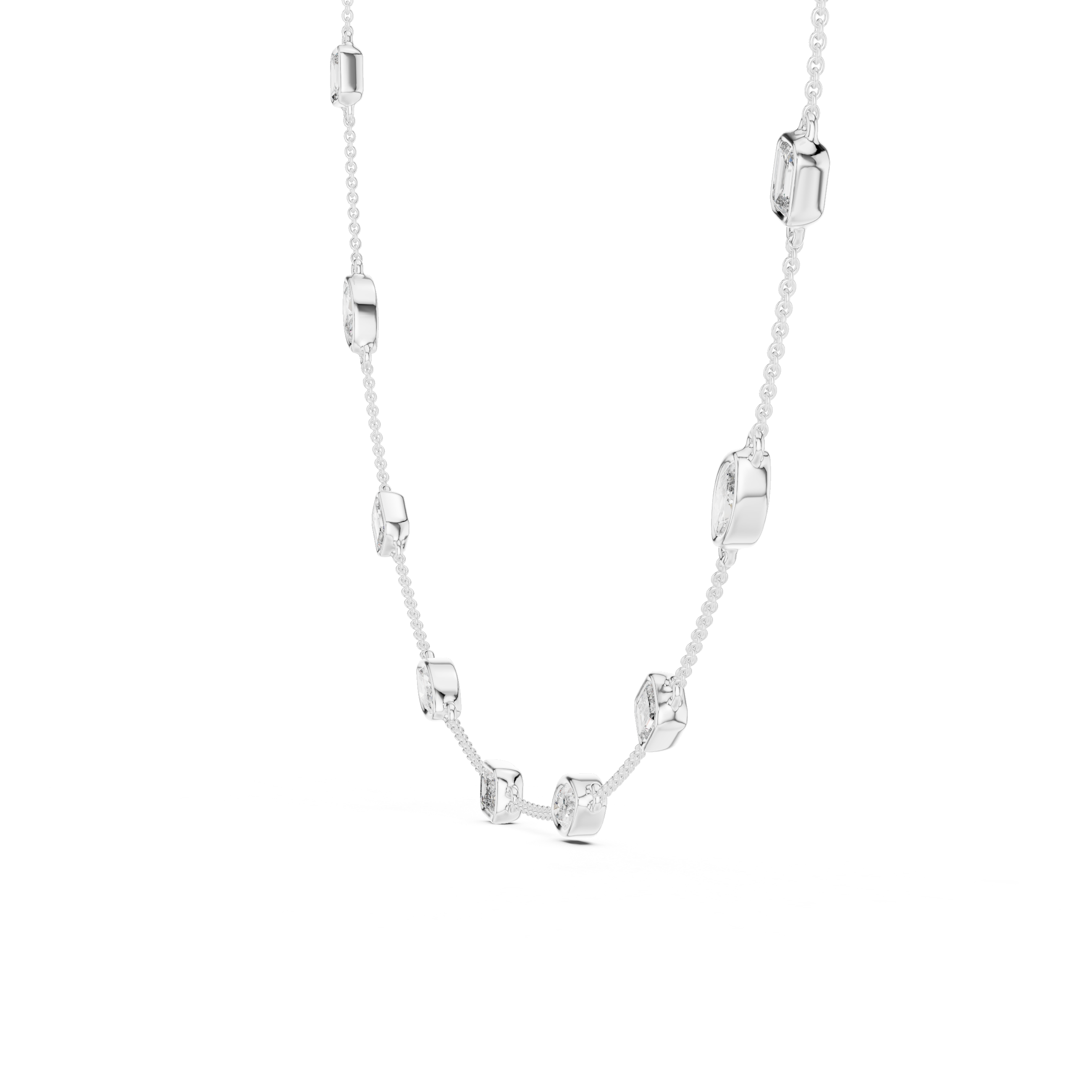 Mixed-Shape Lab-Grown Diamond Station Necklace in Sterling Silver