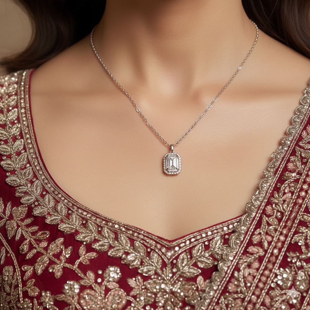 Emerald Round Diamond Necklace